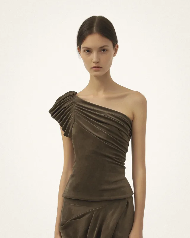 Skylar Sueded One-Shoulder Top - Olive sold by JW PEI