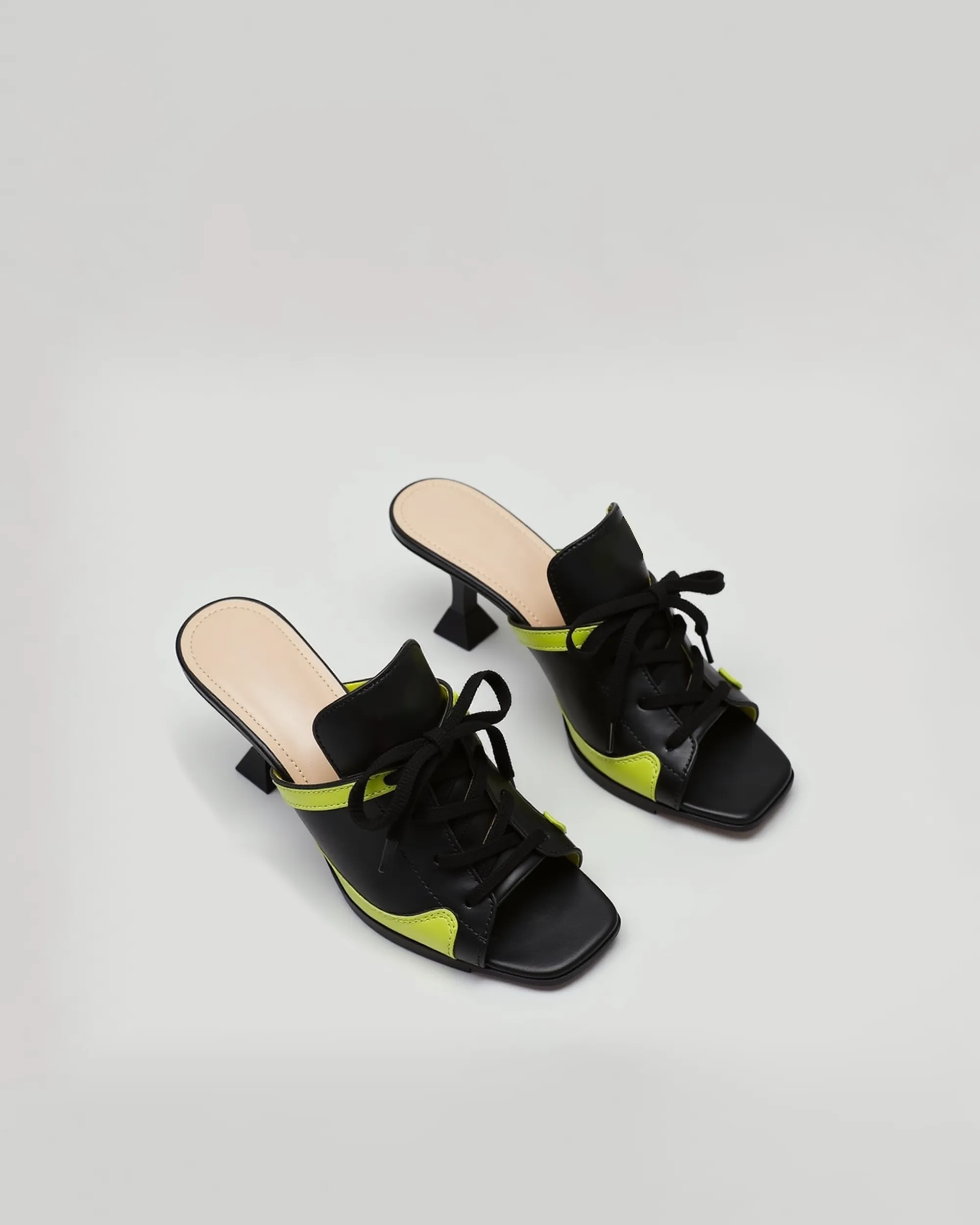 Eliza Fusion Open-Toe Mules - Black/Green sold by JW PEI