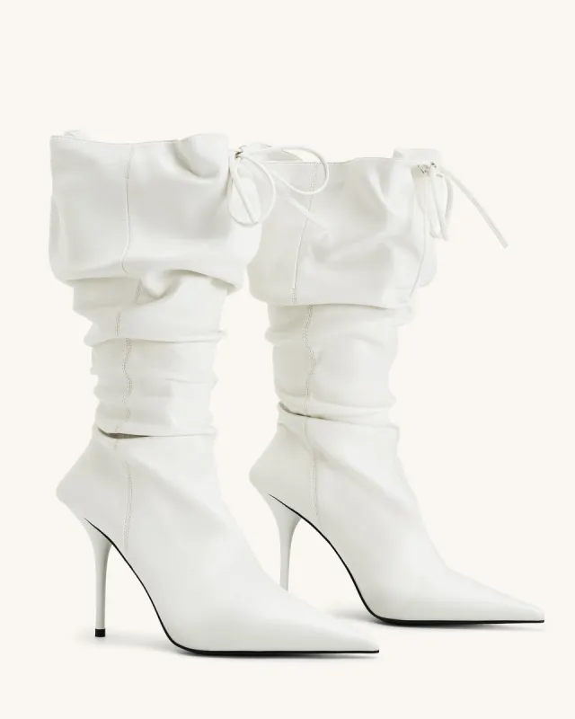 Olivia Leather High Heel Boots - White sold by JW PEI