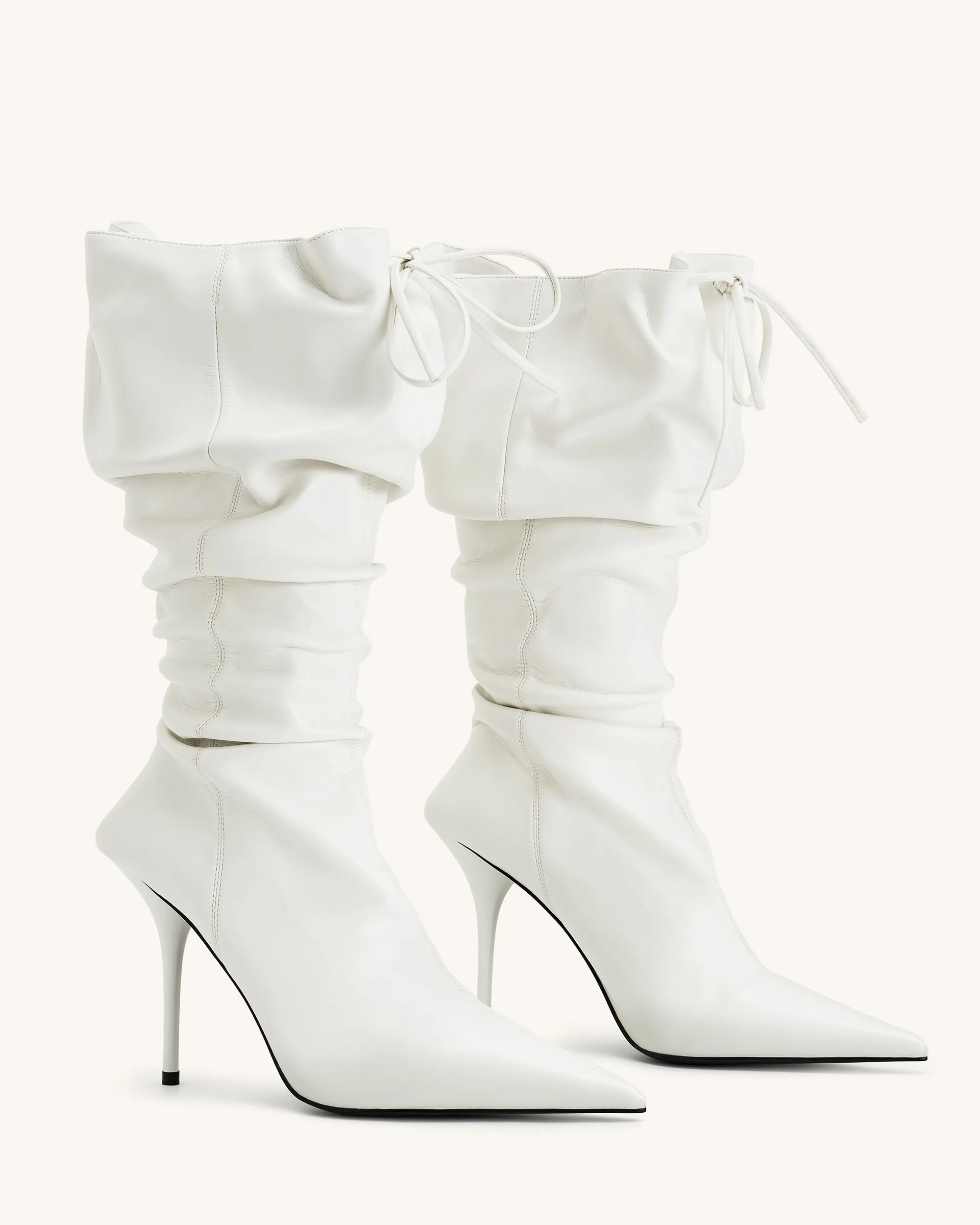 Olivia Leather High Heel Boots - White sold by JW PEI