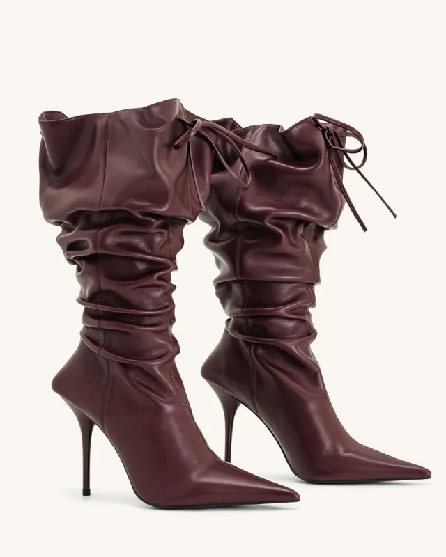 Olivia Leather High Heel Boots - Burgundy sold by JW PEI