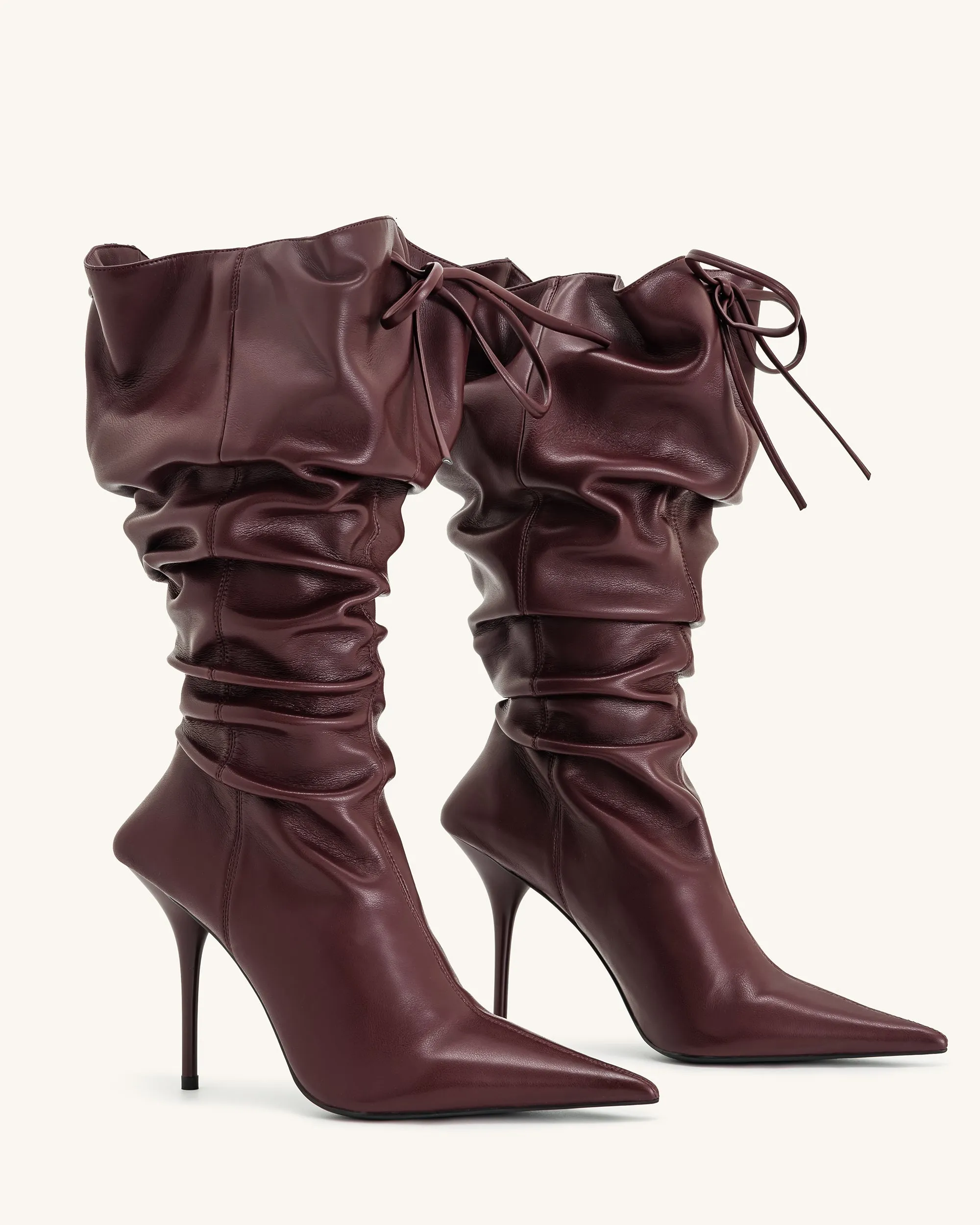 Olivia Leather High Heel Boots - Burgundy sold by JW PEI