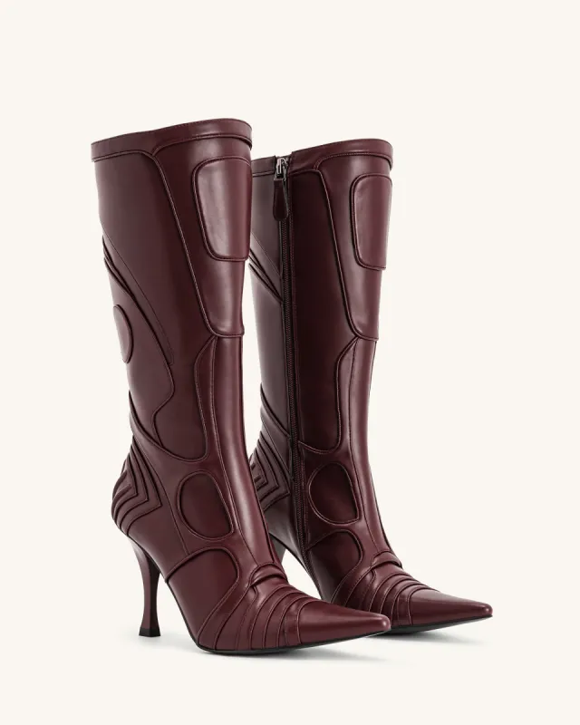 Odette Futuristic Heeled Bike Boots - Burgundy sold by JW PEI