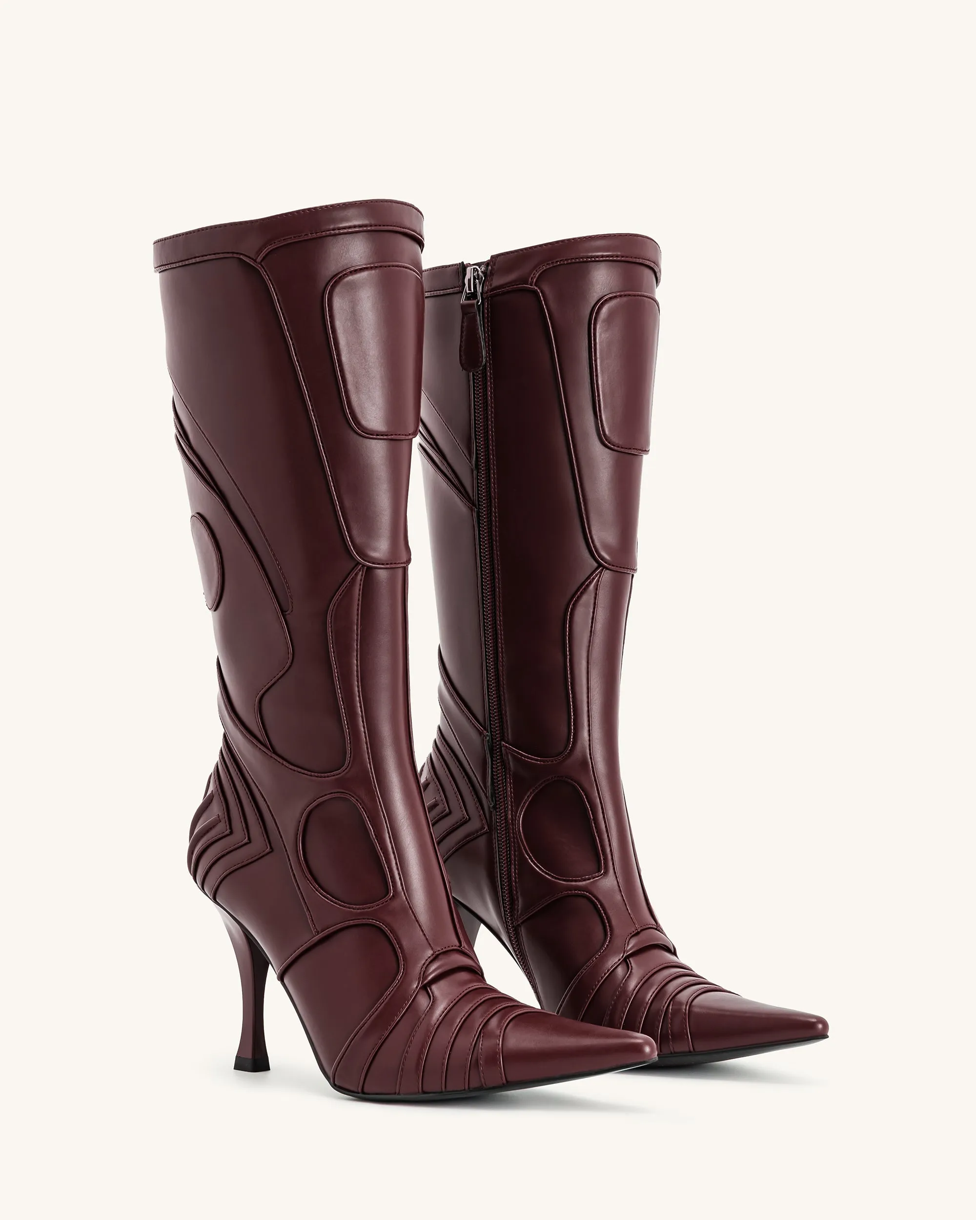 Odette Futuristic Heeled Bike Boots - Burgundy sold by JW PEI