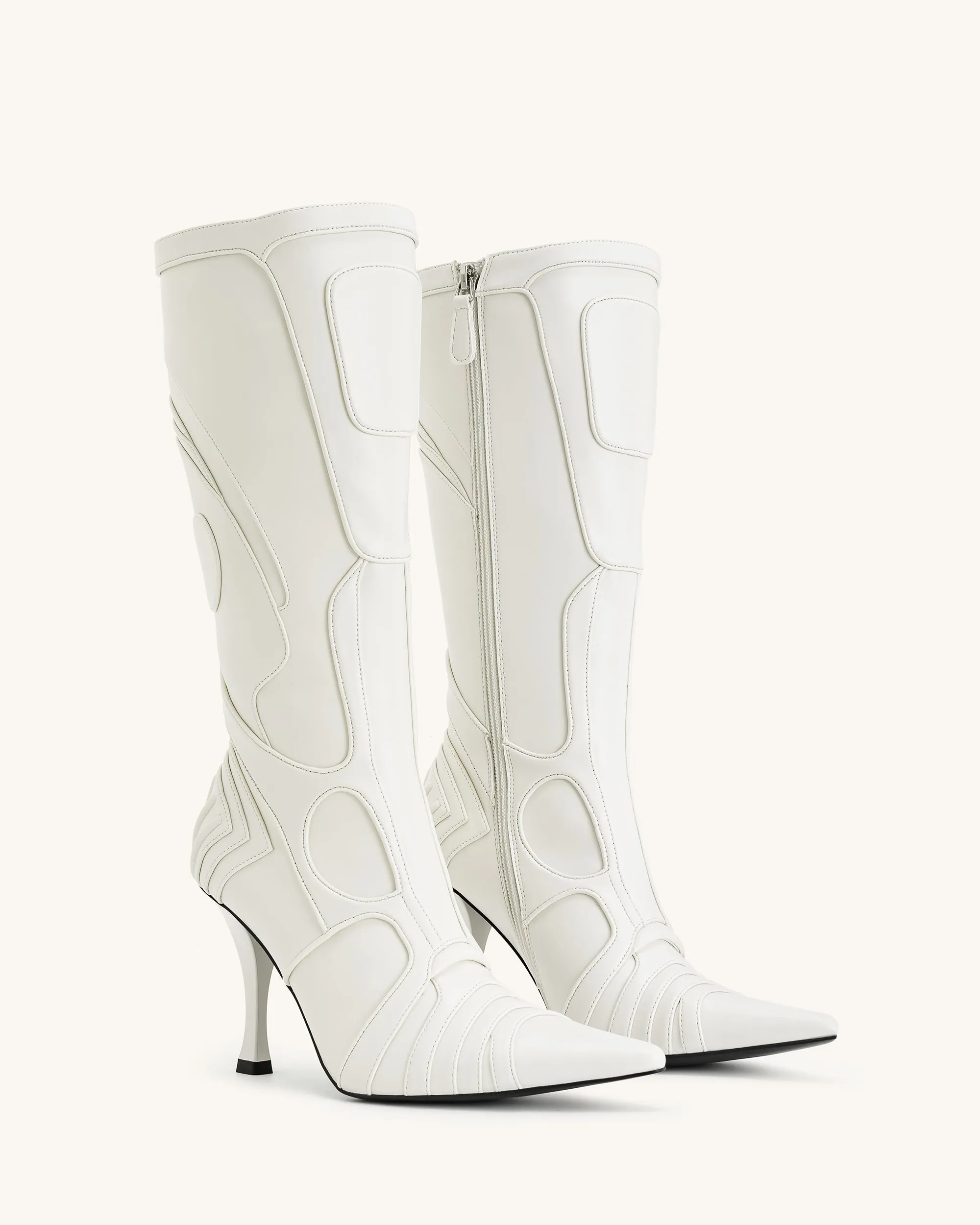 Odette Futuristic Heeled Bike Boots - White sold by JW PEI