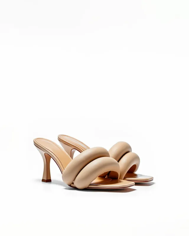 Amelia Puffy Strap Heels - Beige sold by JW PEI