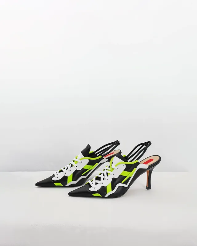Kinsley Striped Pointed Heels - Black/Neon sold by JW PEI
