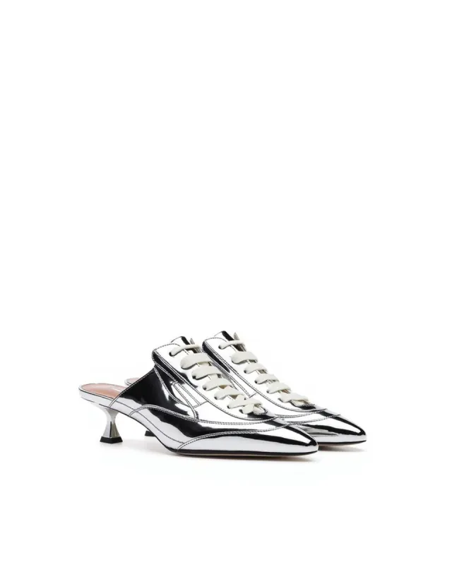 Harper Metallic Lace-Up Mules - Silver sold by JW PEI