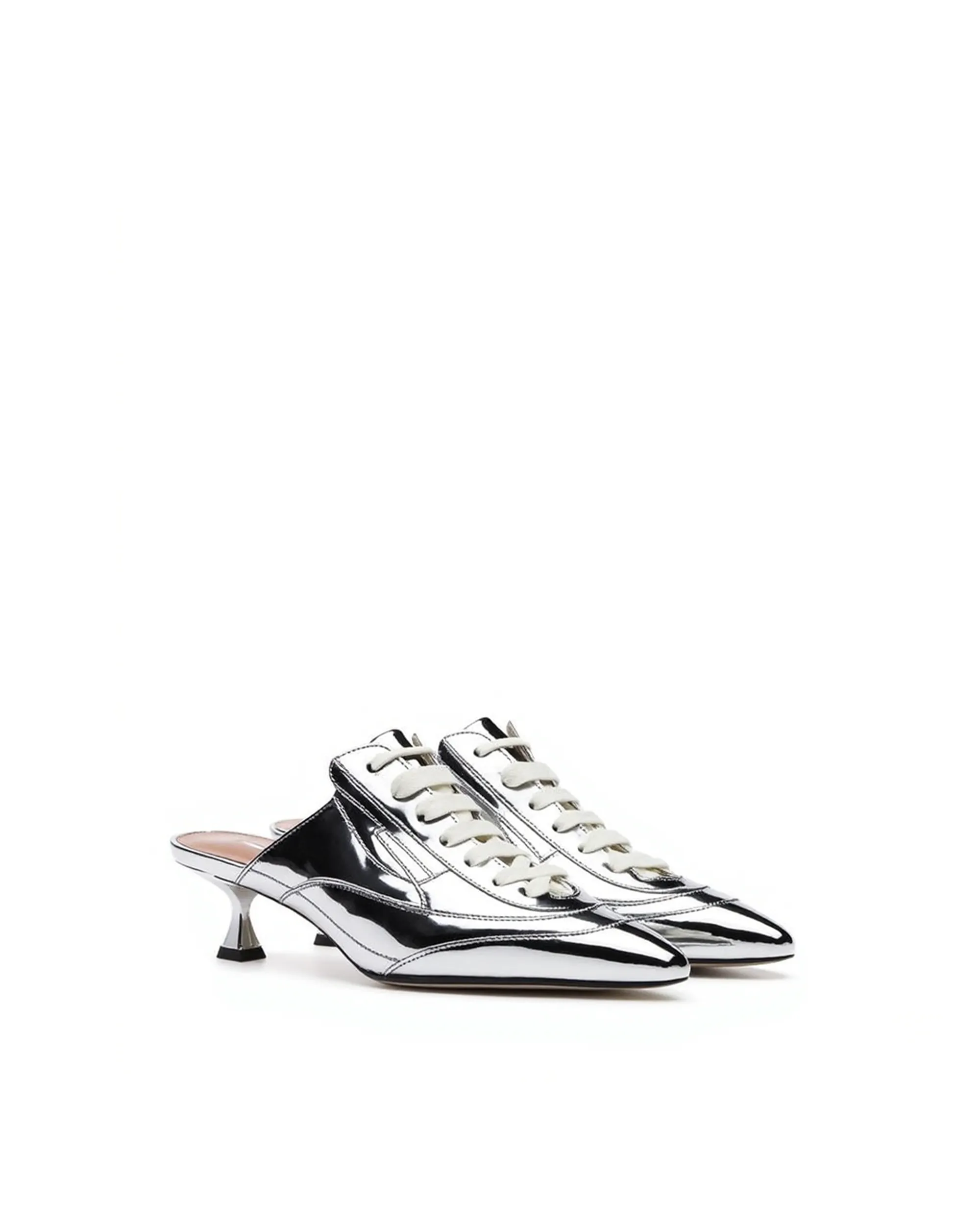 Harper Metallic Lace-Up Mules - Silver sold by JW PEI