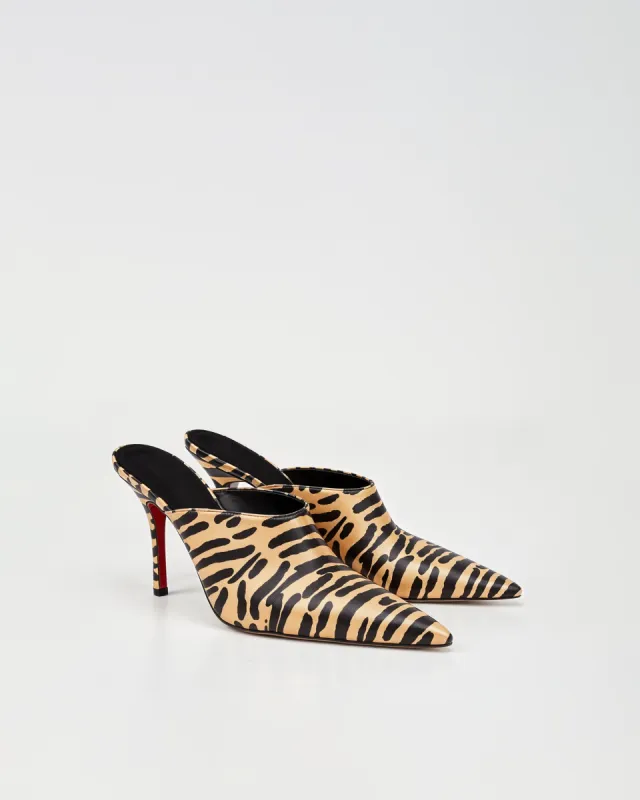 Valentina Tiger Pattern Print Mules - Yellow sold by JW PEI