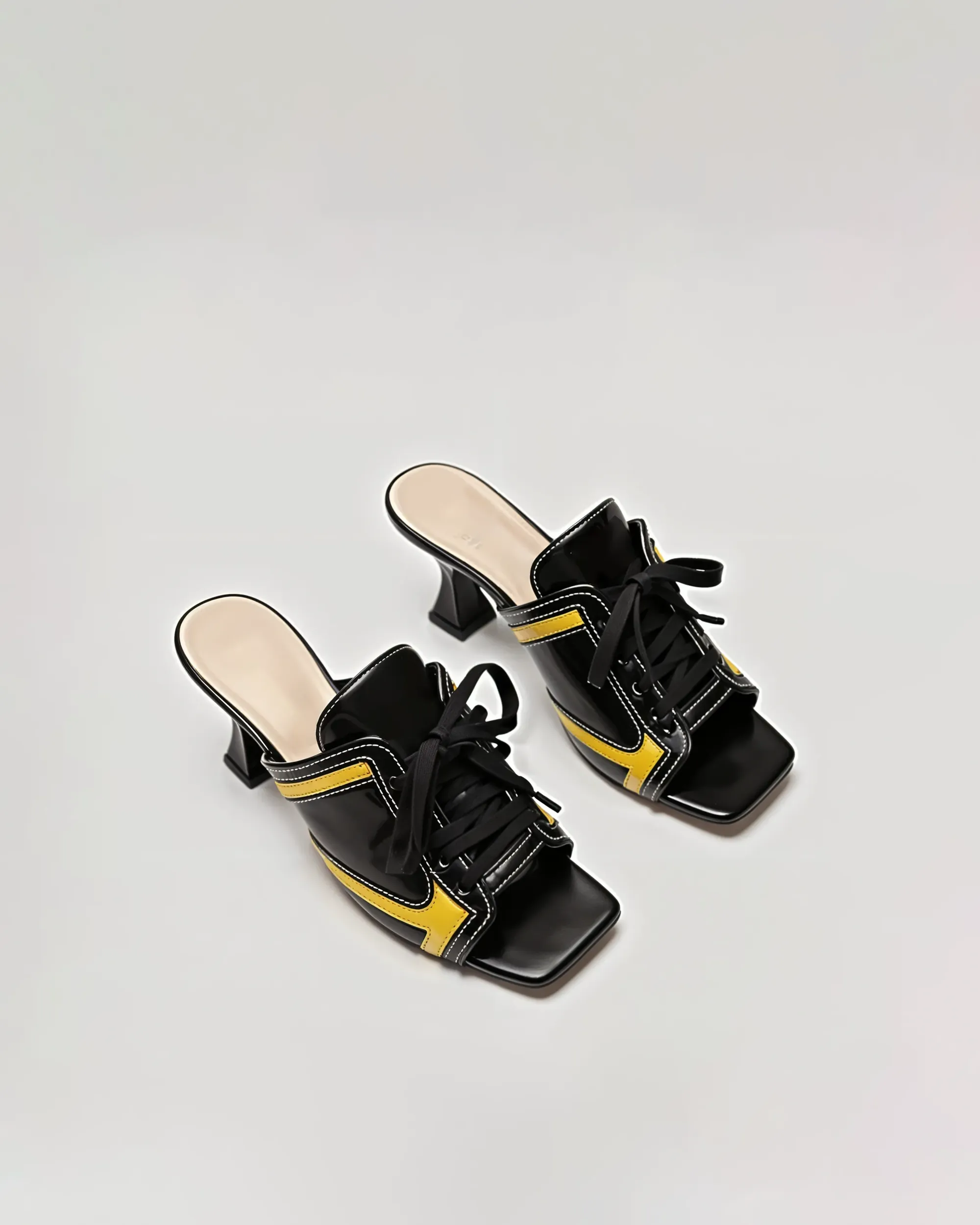 Quinn Lace-Up Platform Mules - Black/Yellow sold by JW PEI