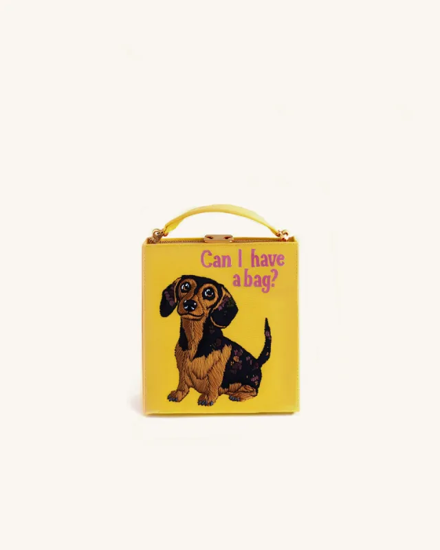 Amara Dachshund Plea Book Clutch - Yellow sold by JW PEI