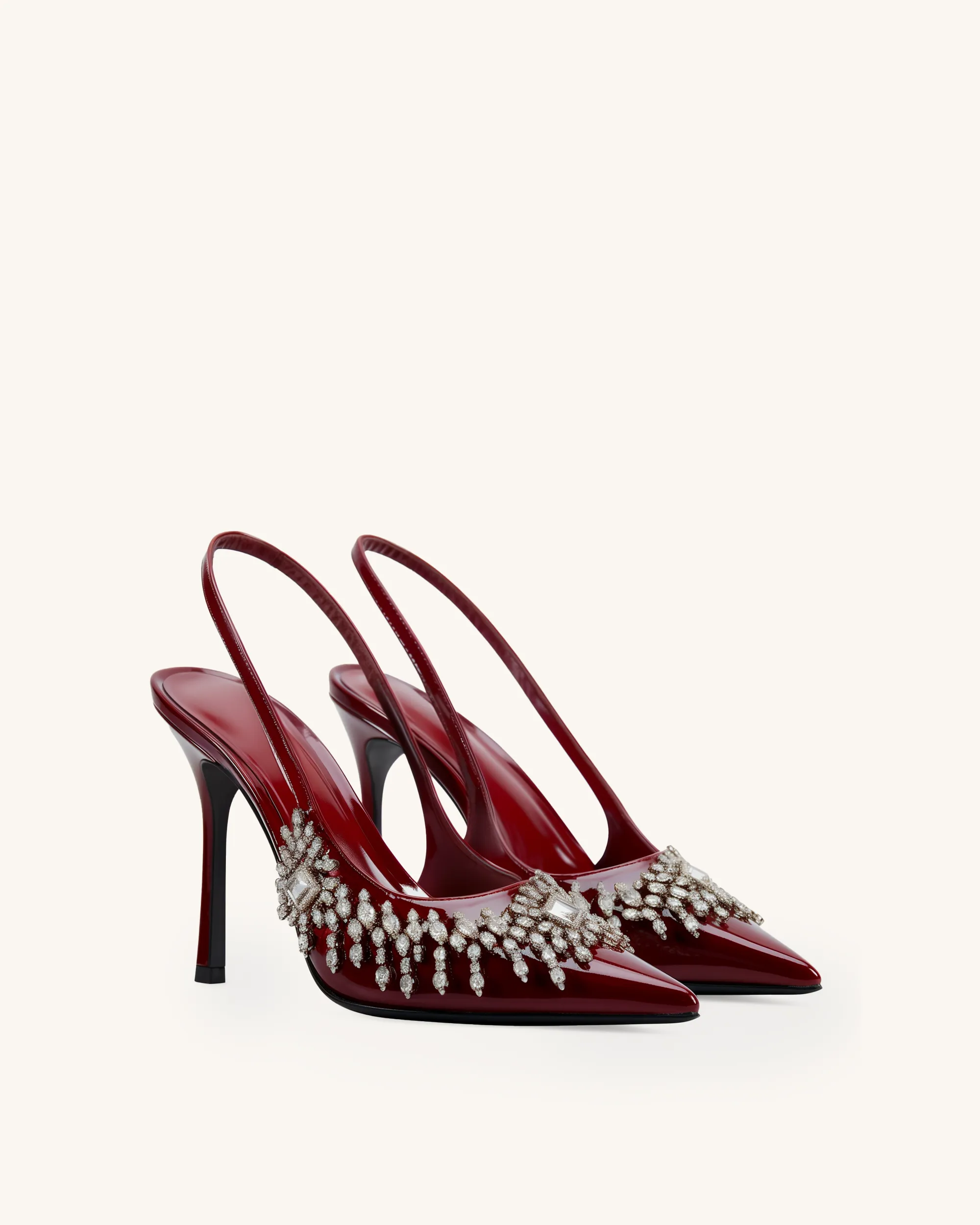 Adeline Crystal Embellished Slingback Heels - Burgundy sold by JW PEI
