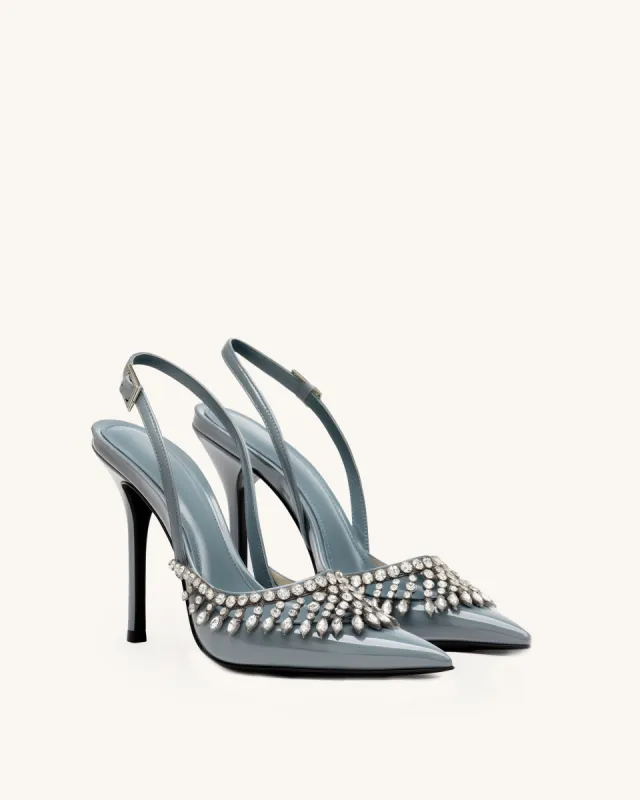 Harper Crystal Embellished Slingback Heels - Ice Blue sold by JW PEI