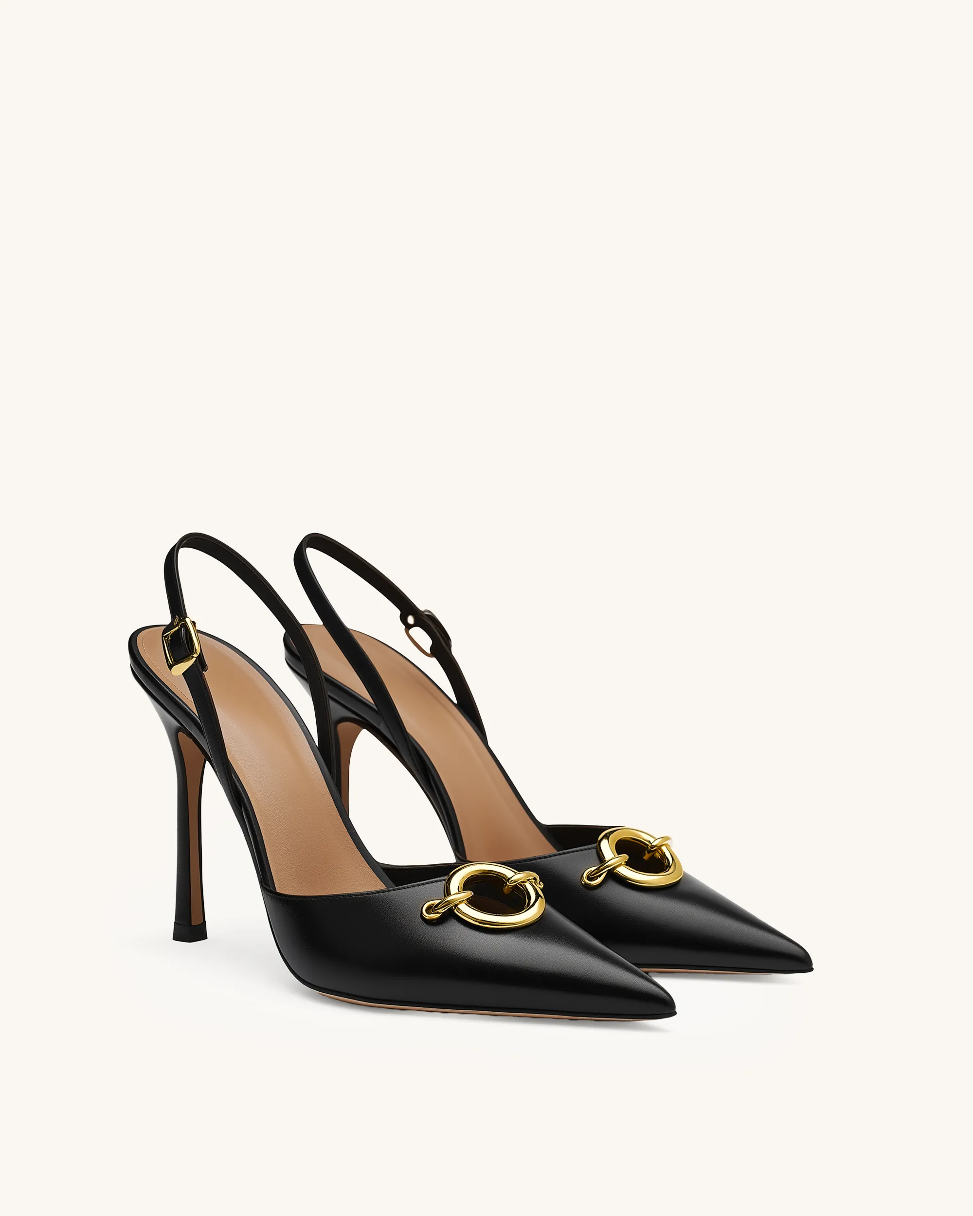 Lucy Gold Buckle Slingback Pumps - Black sold by JW PEI