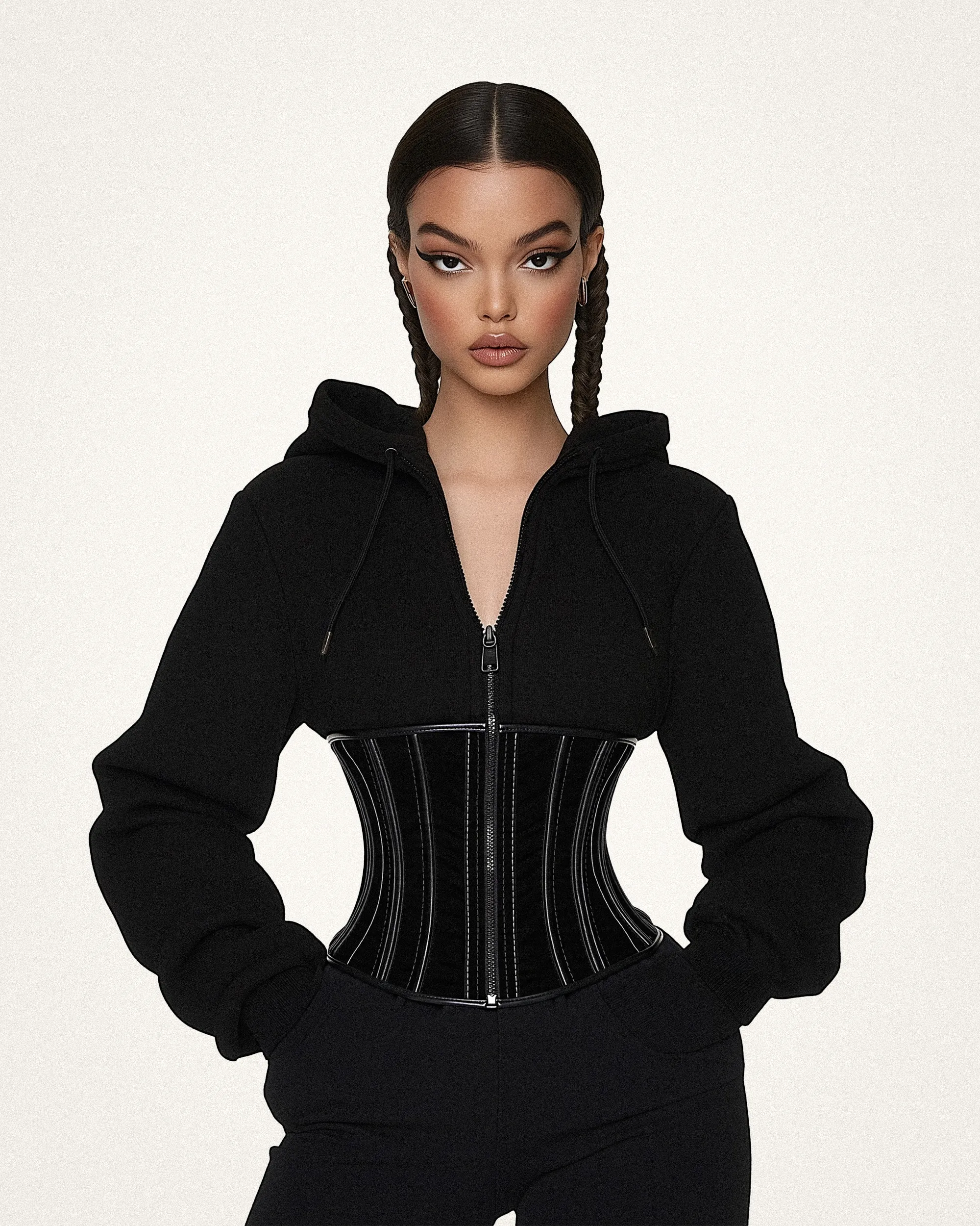 Emily Corset-Panel Hoodie - Black sold by JW PEI