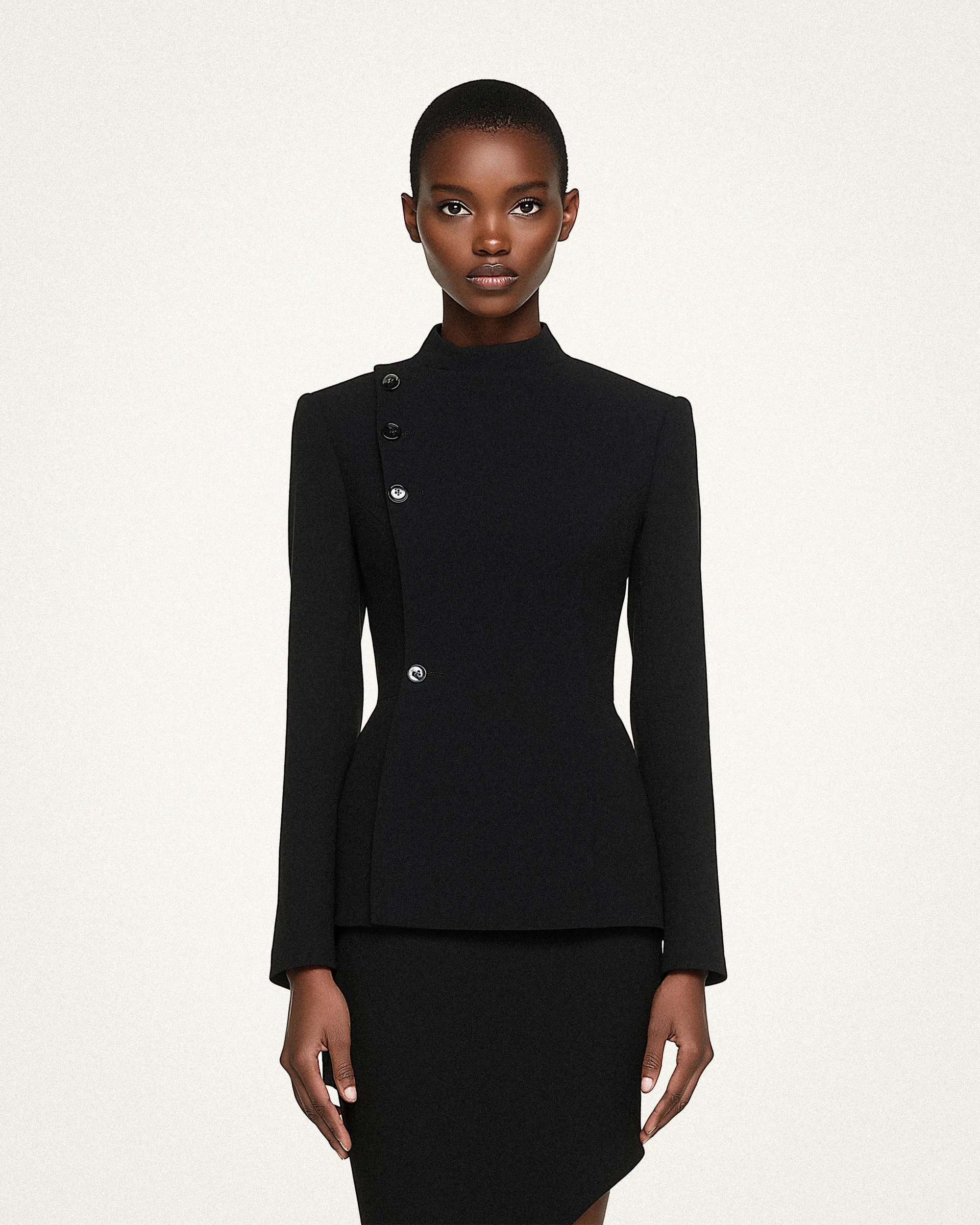 Cora Asymmetric Buttoned Blazer - Black sold by JW PEI