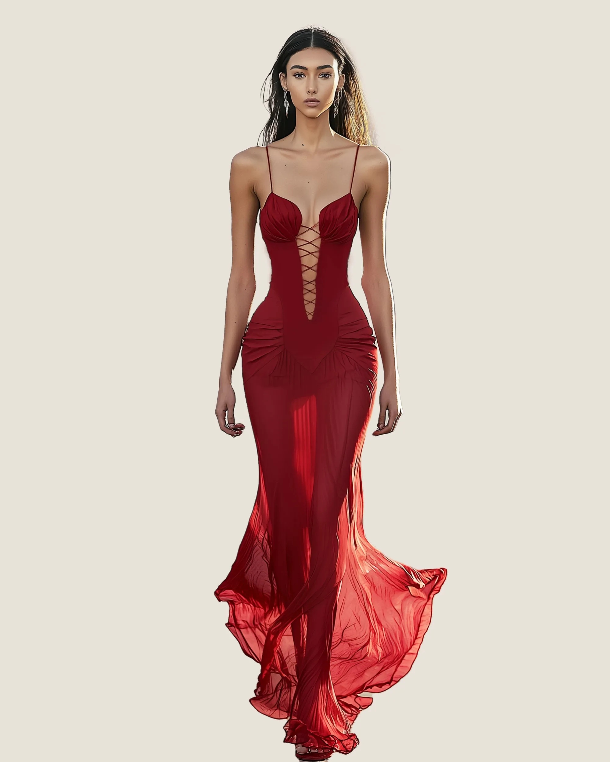Alice Lace-Up Ruched Gown - Scarlet sold by JW PEI