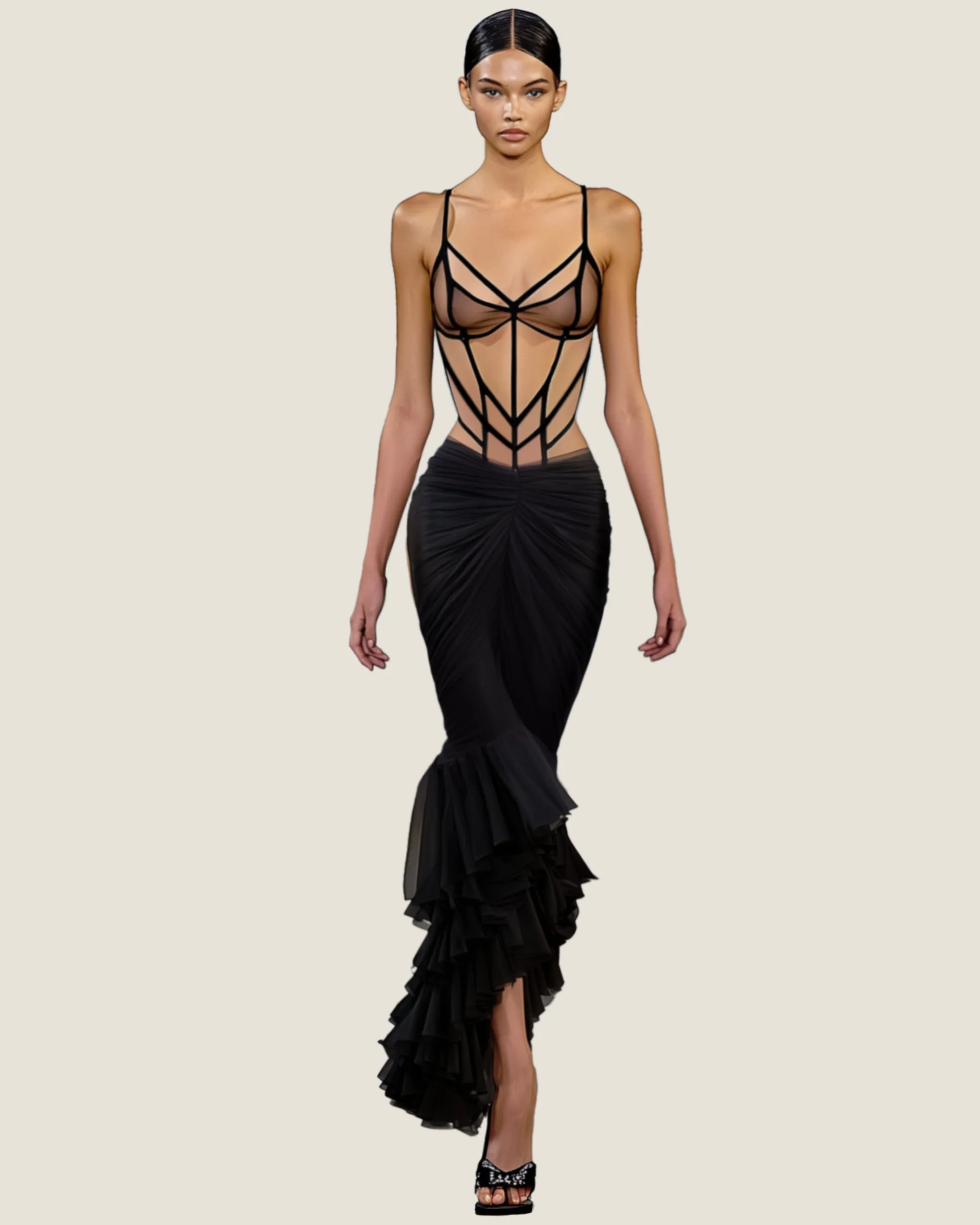 Ella Strappy Mermaid Gown - Black sold by JW PEI