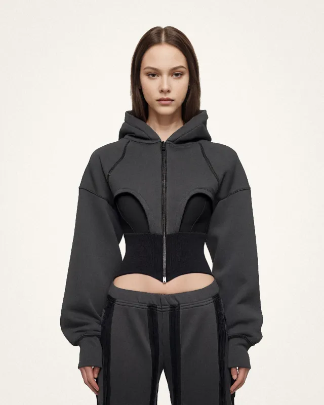 Genesis Sculpted Hoodie with Corset Detail - Gray sold by JW PEI