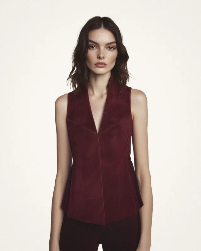 Aaliyah Sueded Peplum Vest - Burgundy sold by JW PEI