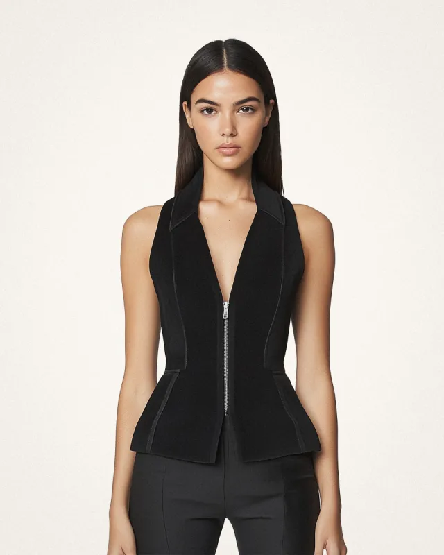 Natalie Peplum Zip-Up Vest - Black sold by JW PEI