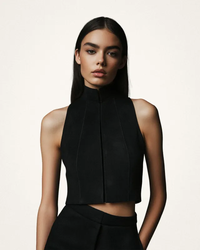 Grace Structured Black Halter Top - Black sold by JW PEI