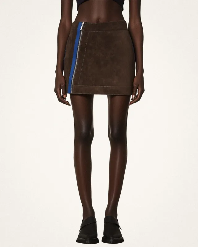 Charlotte Zipper Suede Mini Dress - Brown/Blue sold by JW PEI