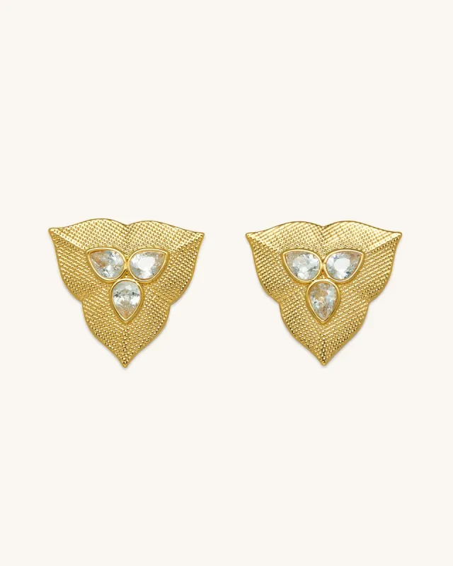Leaf Earrings - 18ct Gold Plated & White Zircon sold by JW PEI