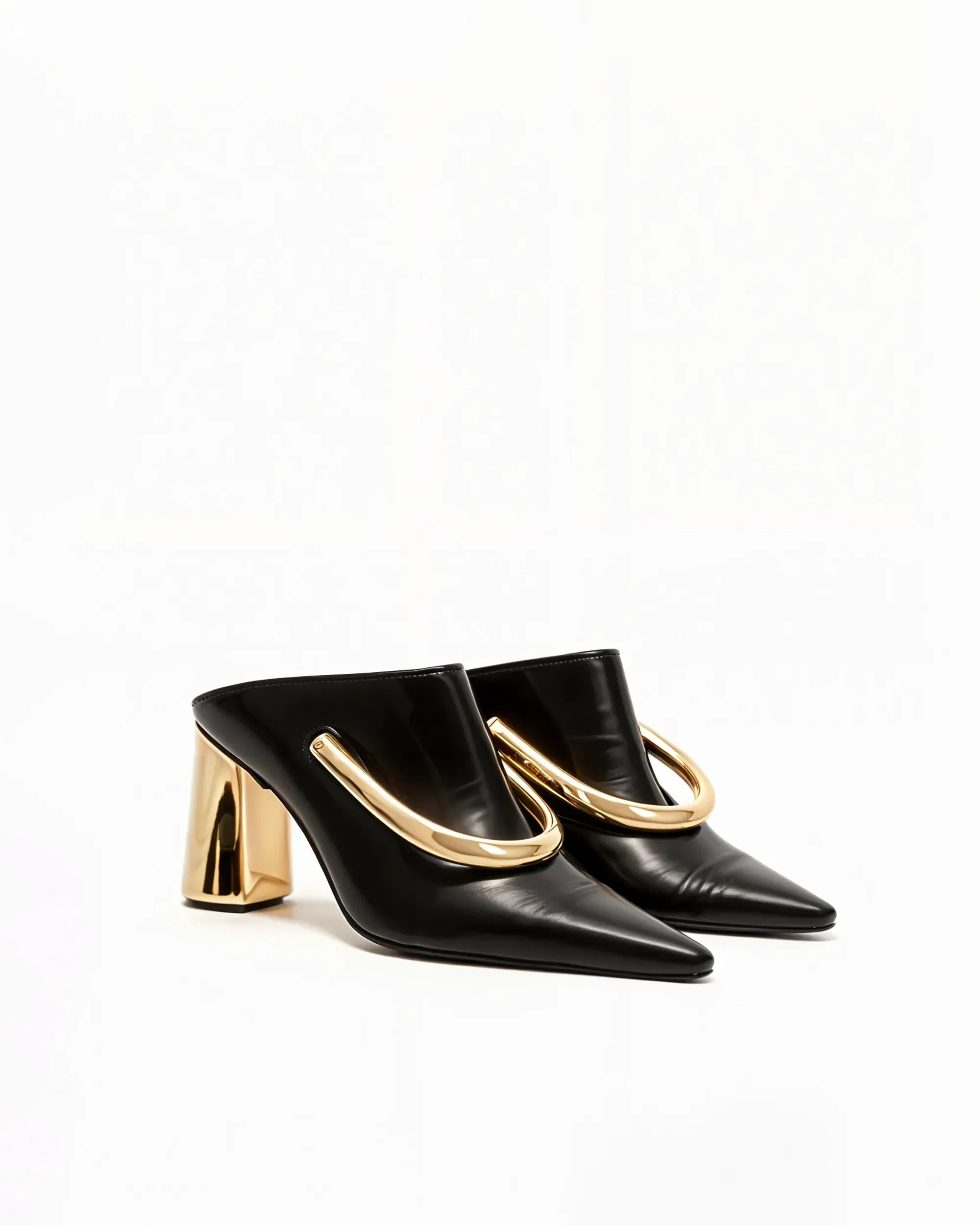 Clara Gold Ring Heel Mules - Black sold by JW PEI