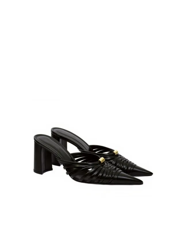 Olivia Gold Accents Strap Heel Mules - Black sold by JW PEI