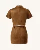 Grace Faux Suede Crop Top and Mini Skirt Set - Camel sold by JW PEI