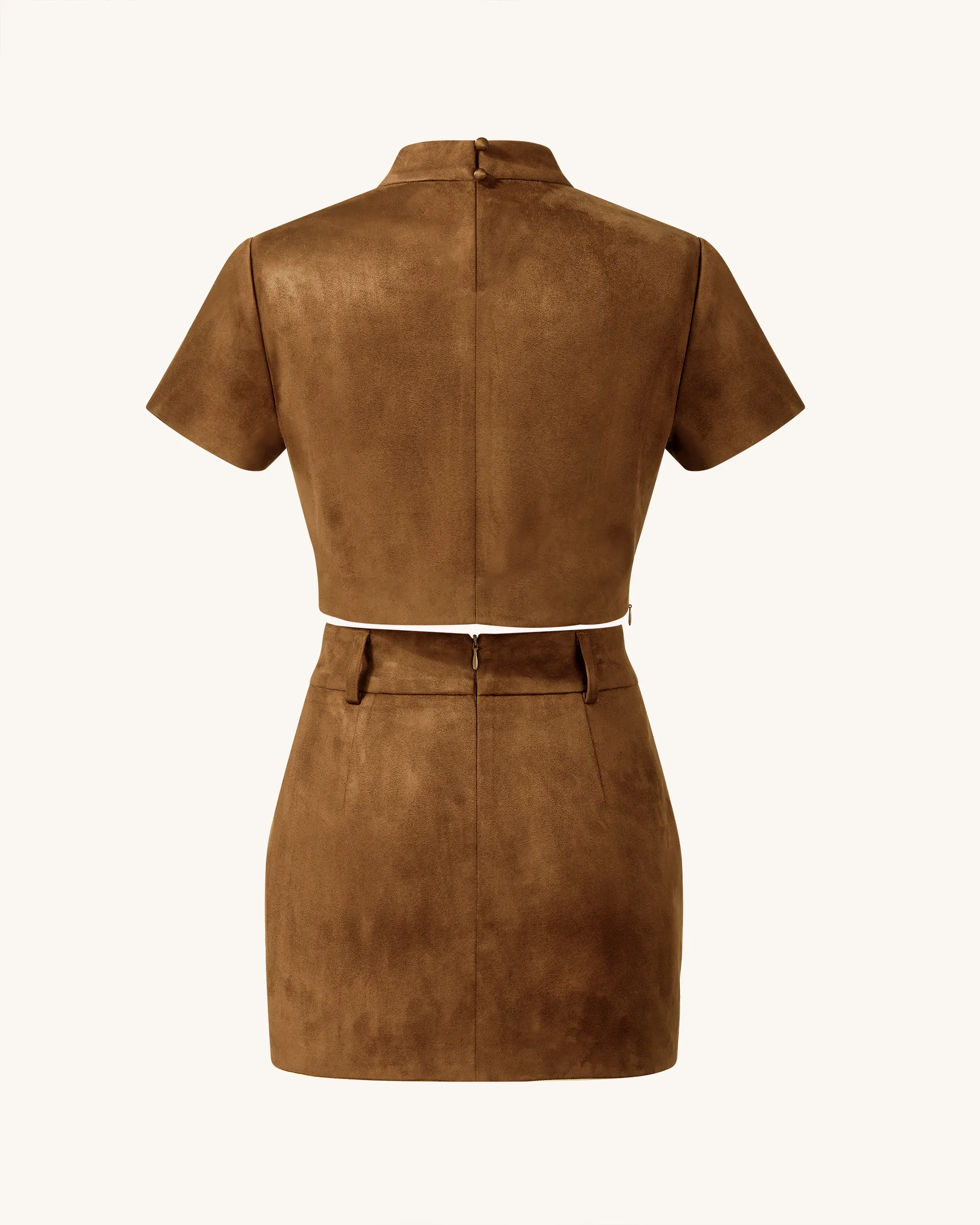 Grace Faux Suede Crop Top and Mini Skirt Set - Camel sold by JW PEI product image thumbnail 2
