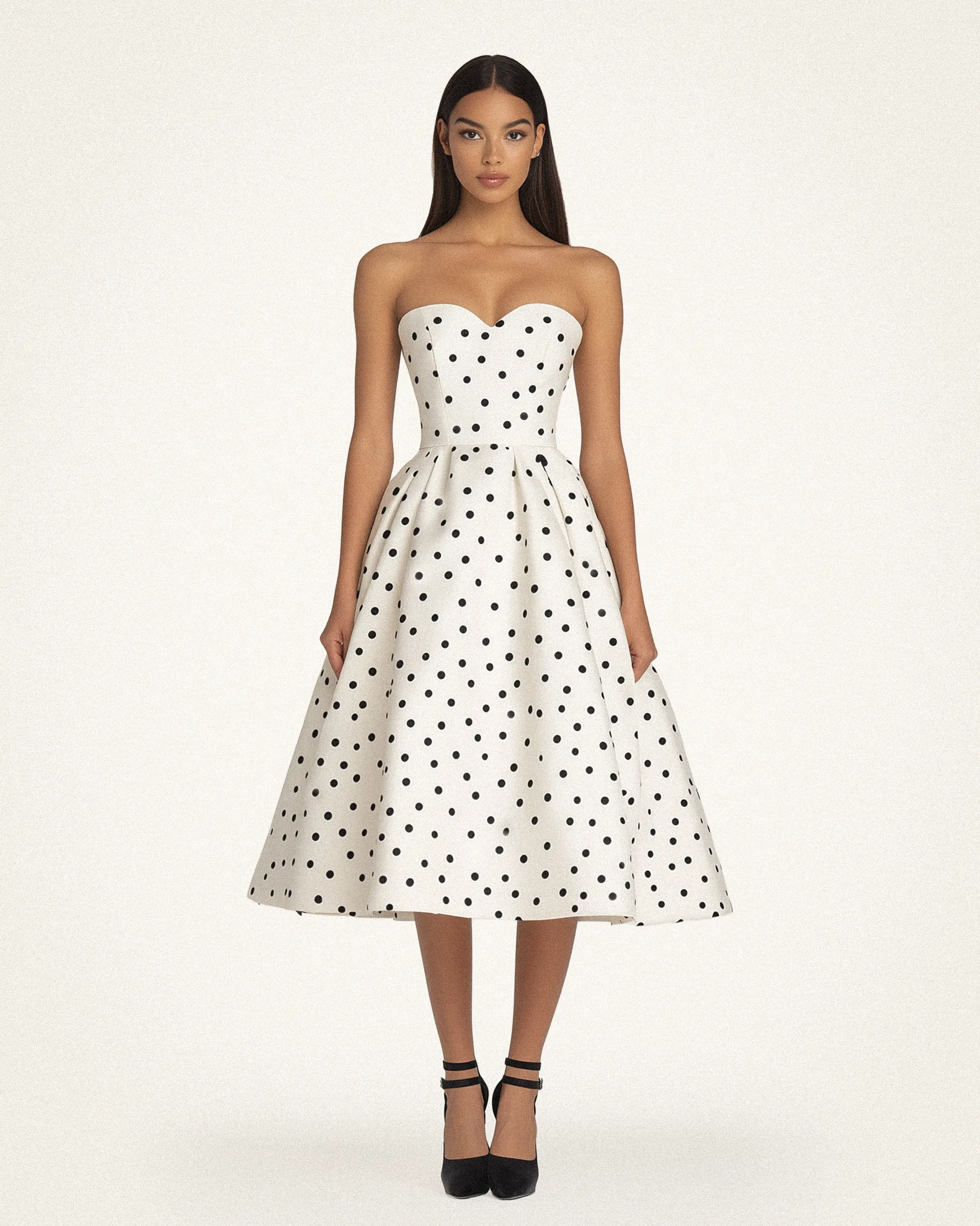 Amara Polk Dot Strapless Dress - Ivory/Black sold by JW PEI