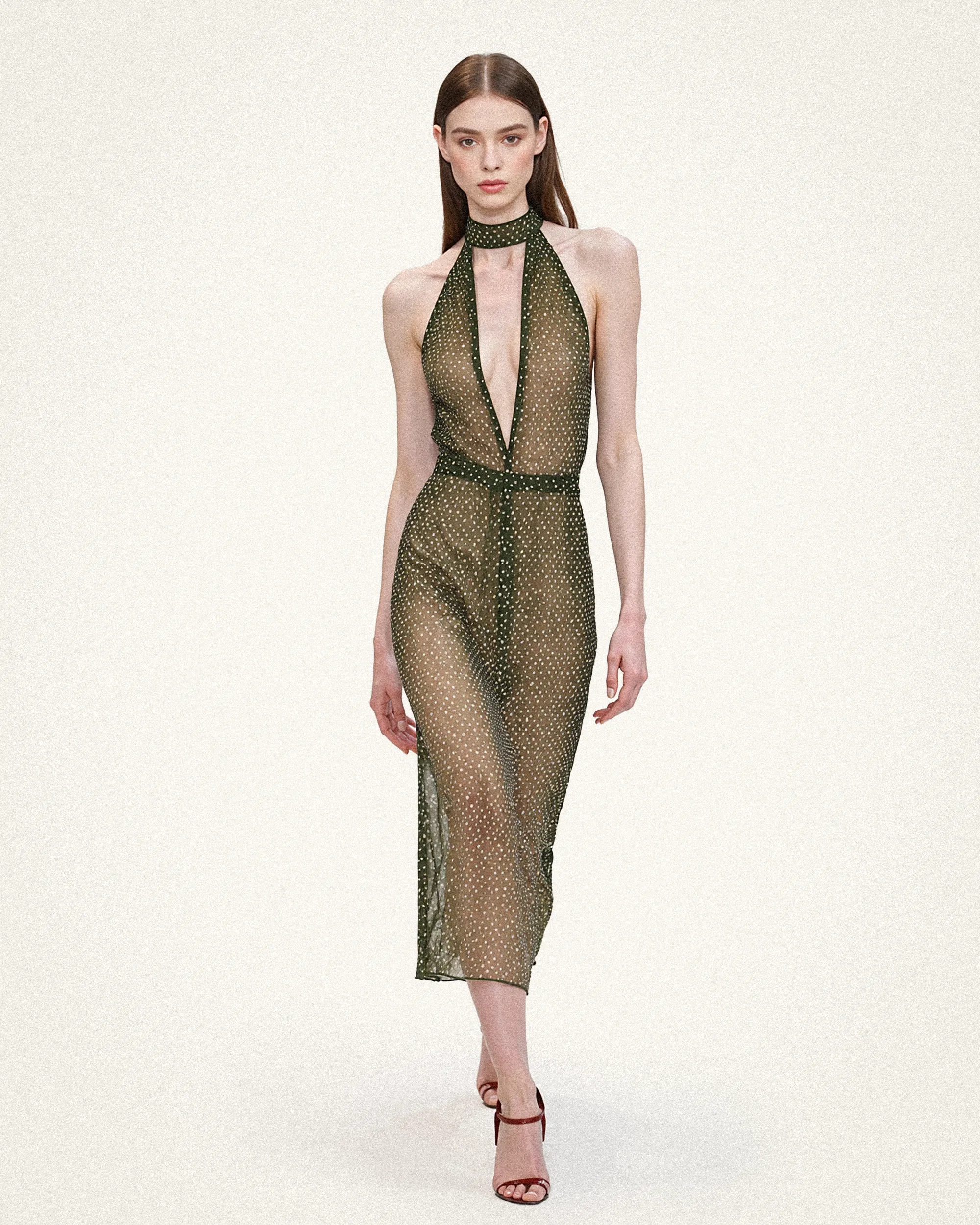 Sadie V-Neck Polk Dot Jumpsuit - Olive/Gold sold by JW PEI