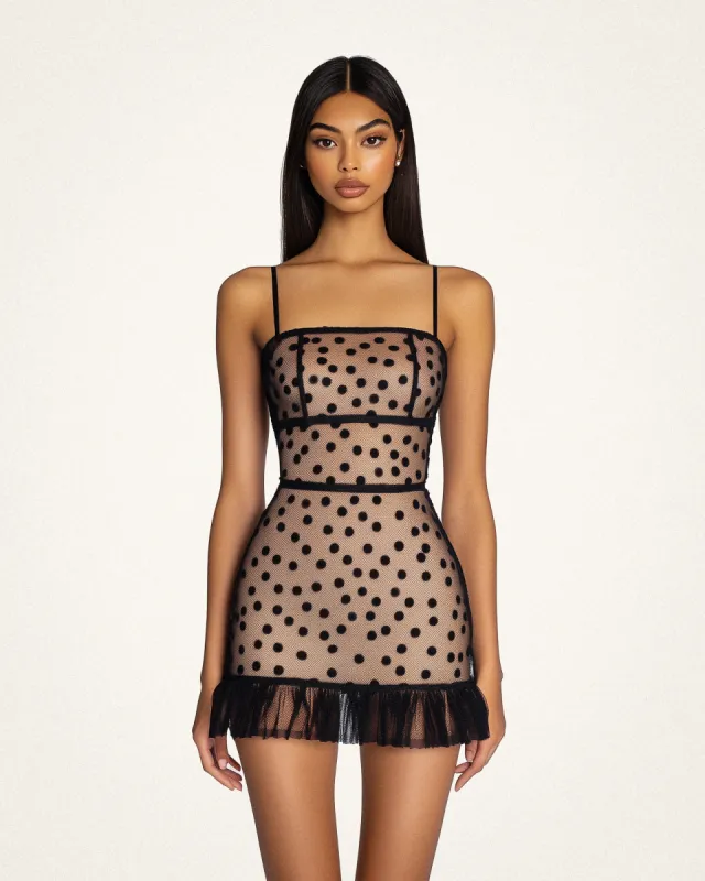 Arianna Lace Hem Polka Dot Dress - Black sold by JW PEI