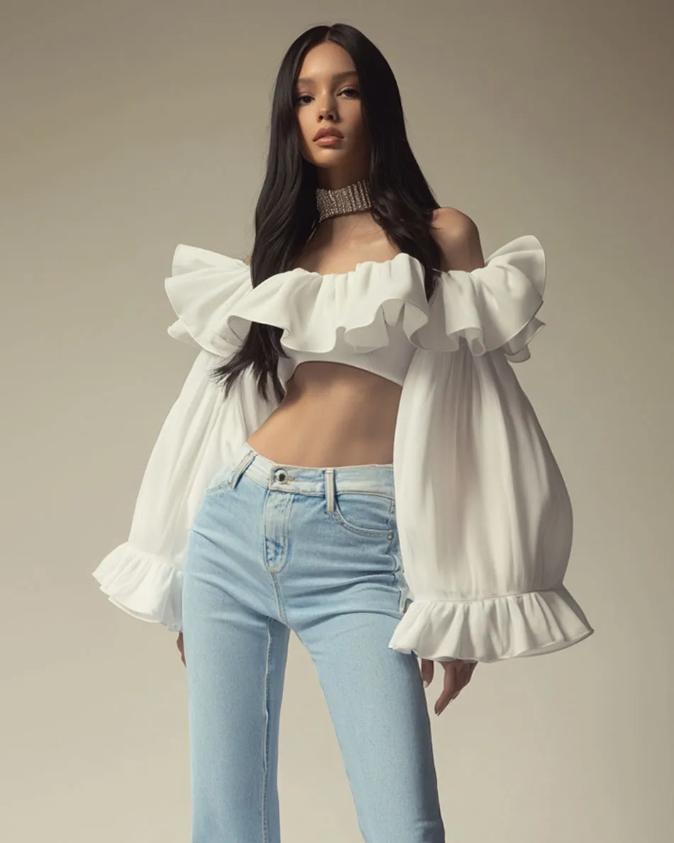 Eva Off-Shoulder Ruffle Blouse - White sold by JW PEI