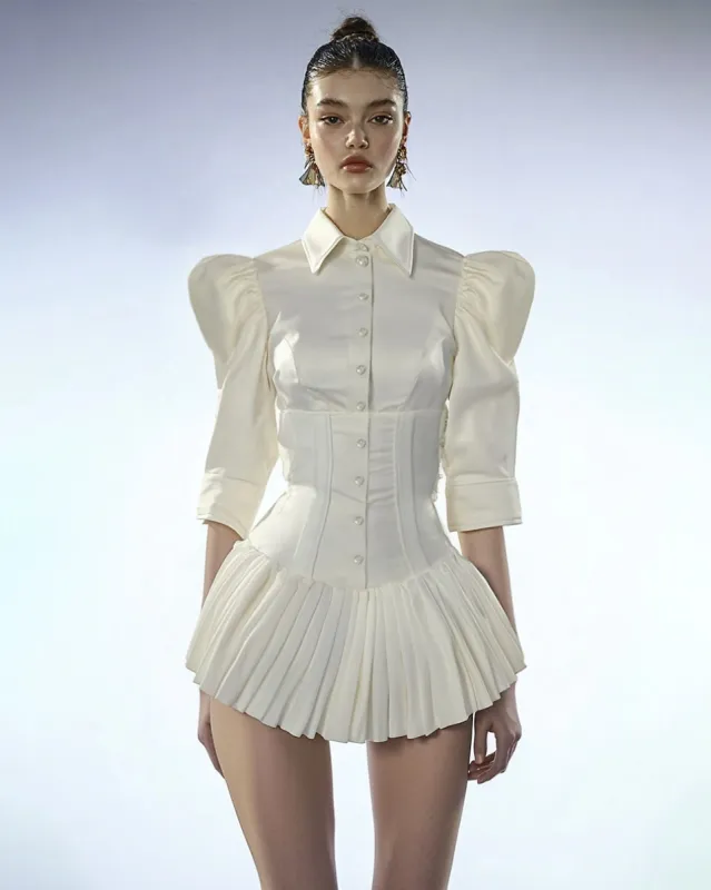 Sadie Puff-Sleeve Corset Dress - Cream sold by JW PEI