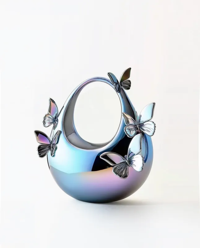 Arianna Butterfly Crescent Top Handle Bag - Iridescent Blue sold by JW PEI