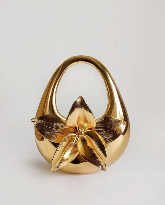 Hitomi Orchid Crescent Top Handle Bag - Gold sold by JW PEI