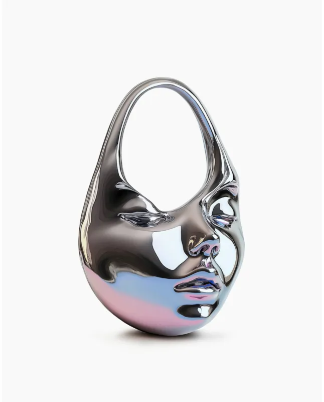 Lillian Face Crescent Top Handle Bag - Silver sold by JW PEI
