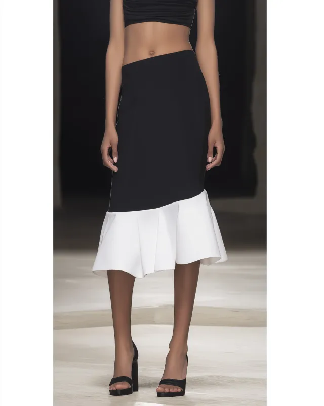 Paisley Pleated Hem Midi Skirt - Black/White sold by JW PEI