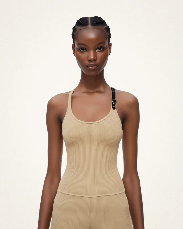 Natalie Ribbed Buckle Tank Top - Beige sold by JW PEI