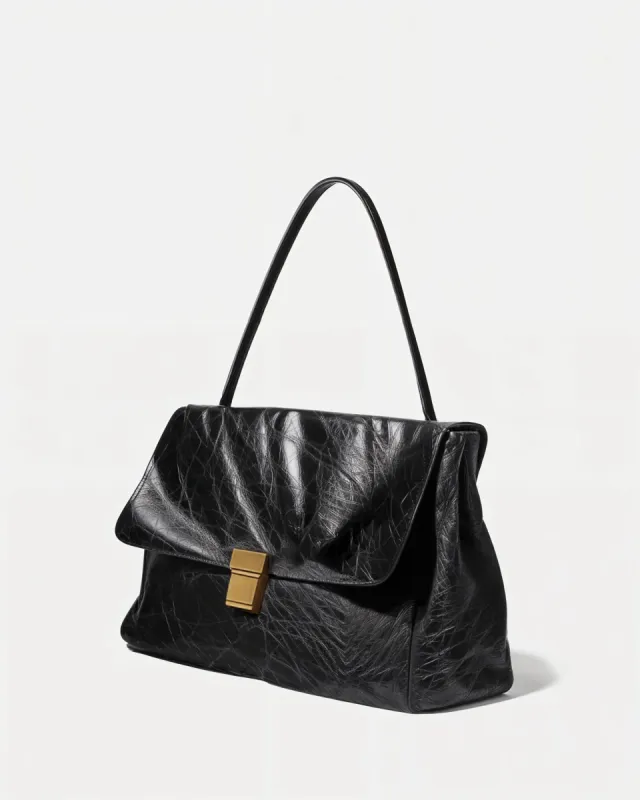 Luna Shoulder Bag with Gold Clasp - Black sold by JW PEI