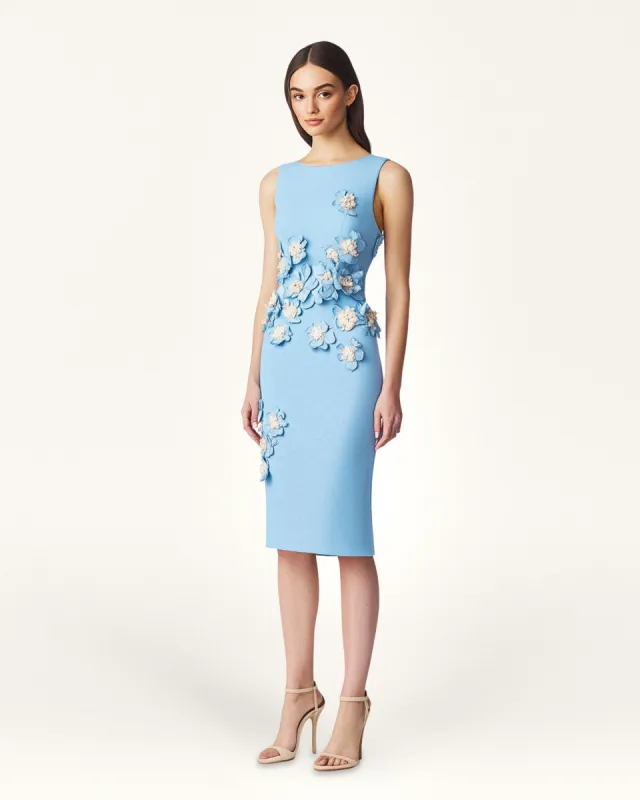 Aubrey Floral Embellished Midi Dress - Light Blue made by JW PEI