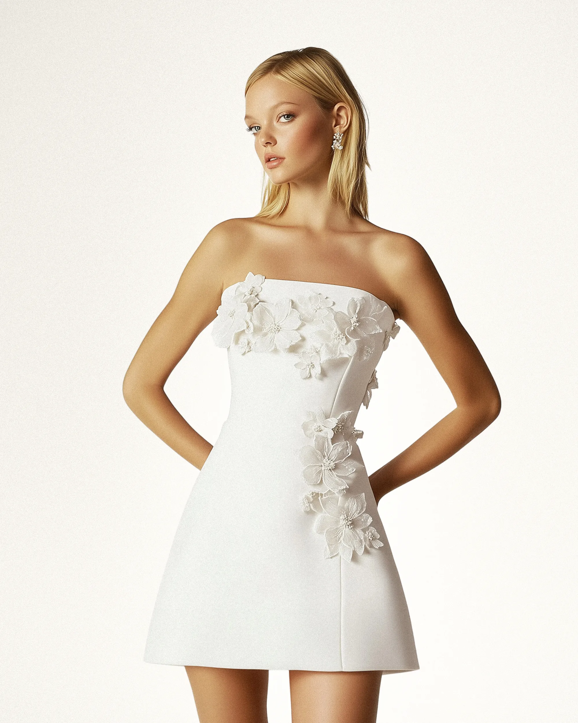 Adeline Floral Embellished Mini Dress - White sold by JW PEI