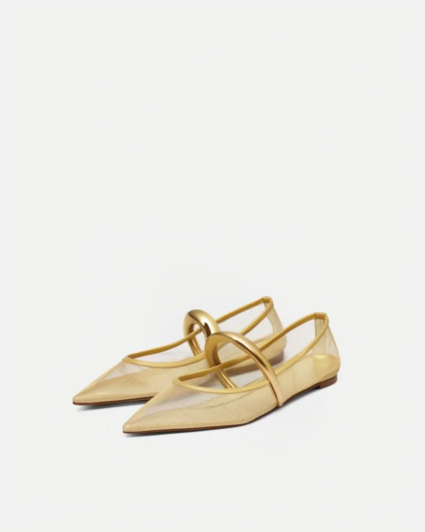 Sadie Mesh Pointed Toe Flats - Gold sold by JW PEI