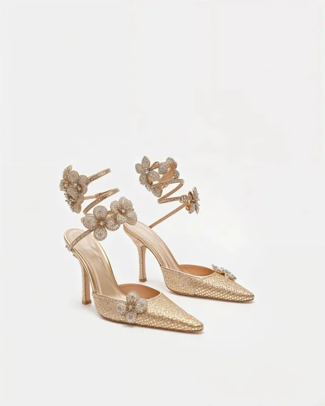 Riley Floral Embellished Heels - Gold sold by JW PEI