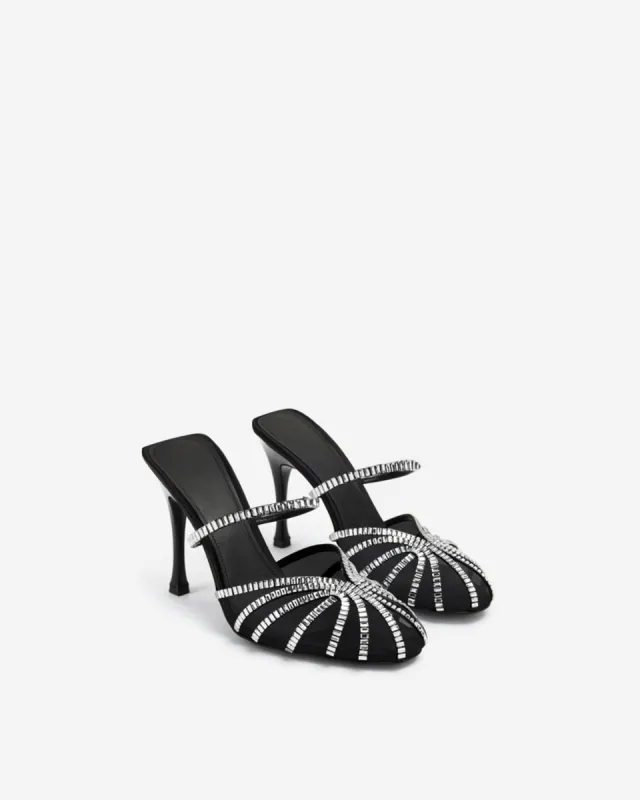 Claire Crystal Embellished Mules - Black sold by JW PEI
