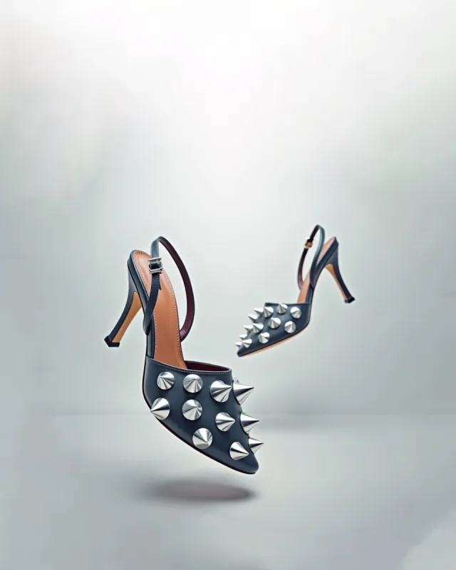 Samantha Kennedy Spiked Slingback Heels - Navy sold by JW PEI